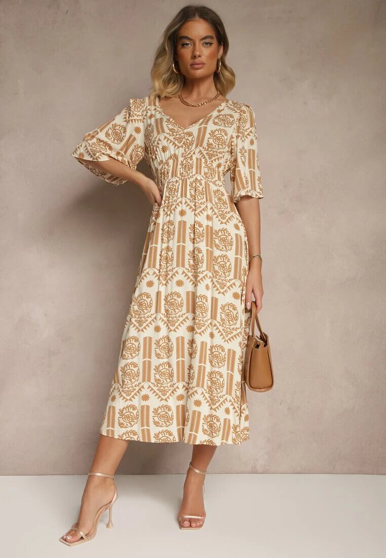 h&s Rochie bej închis Boho evazată din viscoză cu spatele gol Tuvria