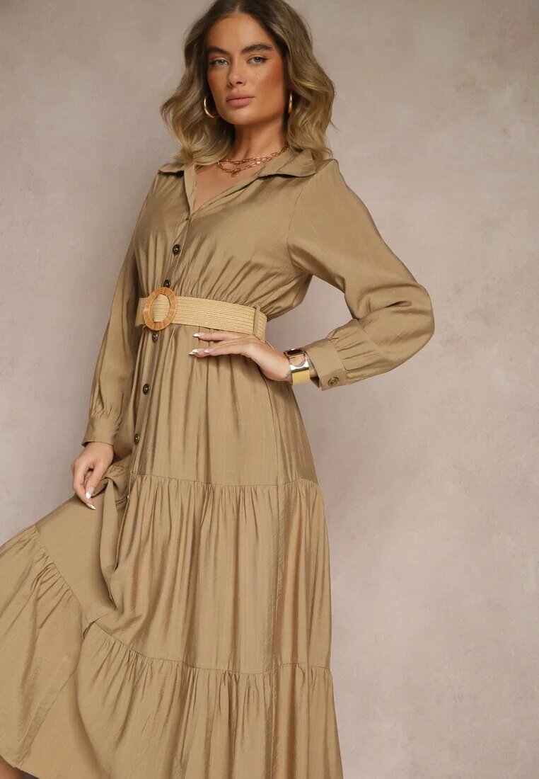 h&s Rochie Bej închis din viscoză cu croială tip cămașă cu cordon și cataramă Feluriela