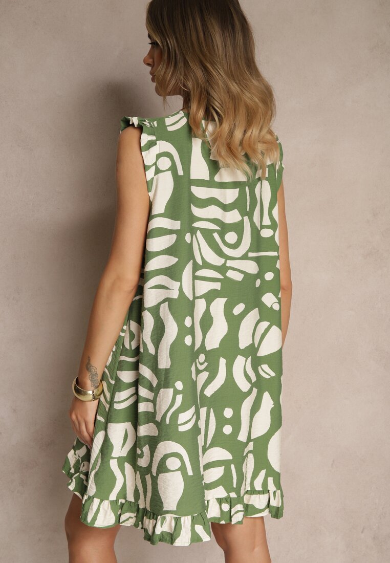 h&s Rochie Cloche Verde cu Imprimeu Abstract și Decolteu în V Mevioraia