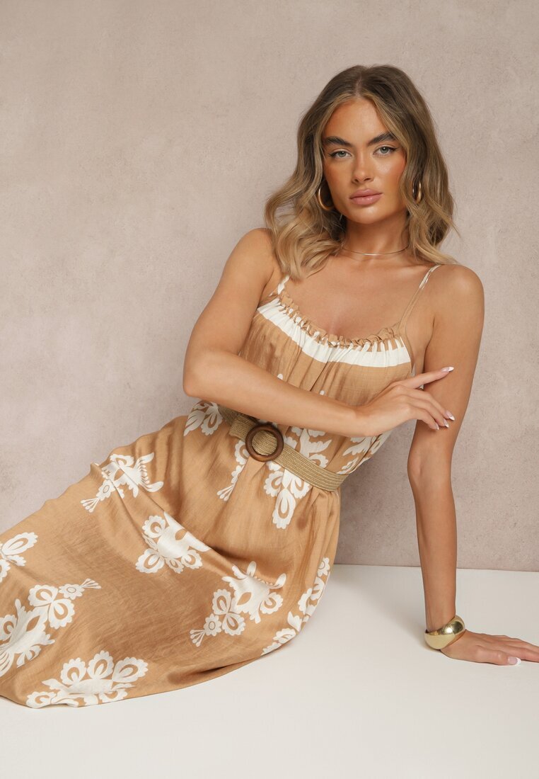 h&s Rochie cloș jasnobrună cu bretele cu imprimeu ornamental Reveleine