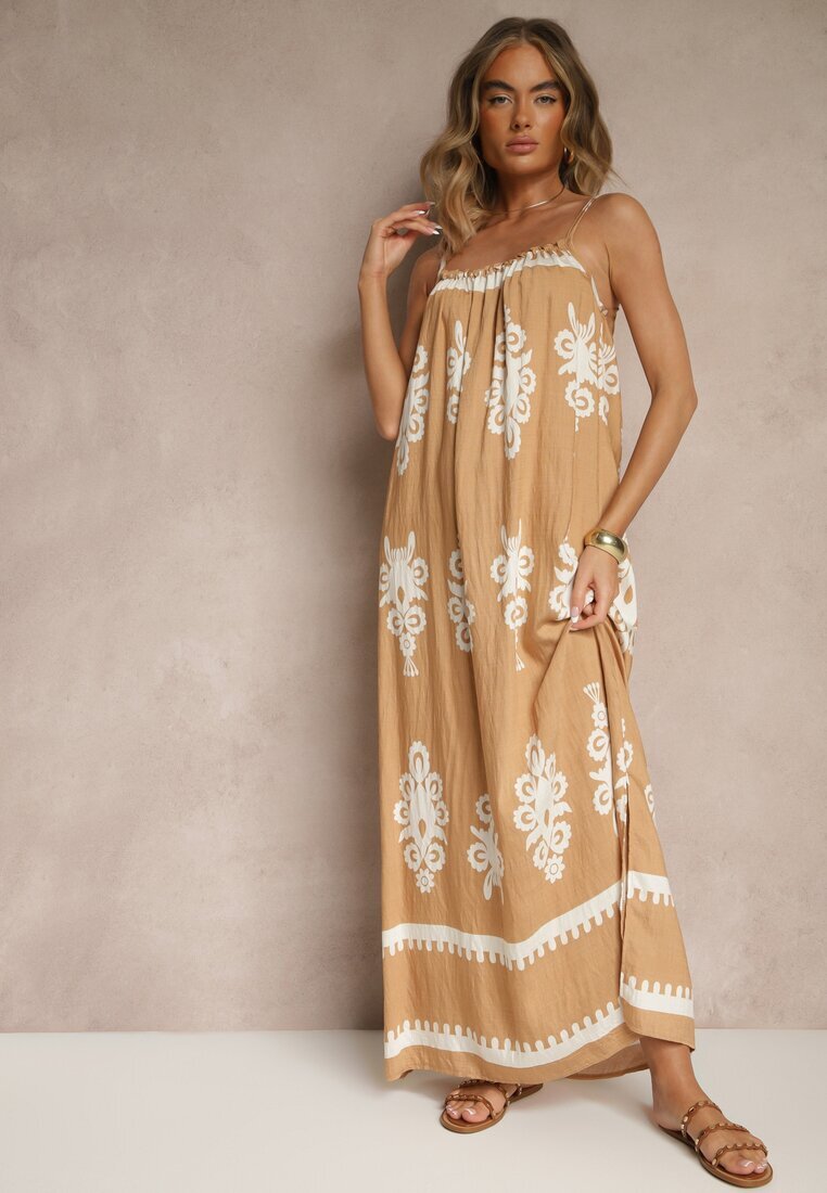 h&s Rochie cloș jasnobrună cu bretele cu imprimeu ornamental Reveleine