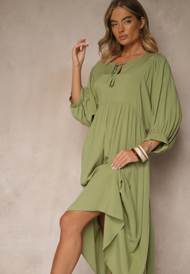 h&s Rochie de Vâscoză Verde cu croială evazată legată la decolteu Tilvessa