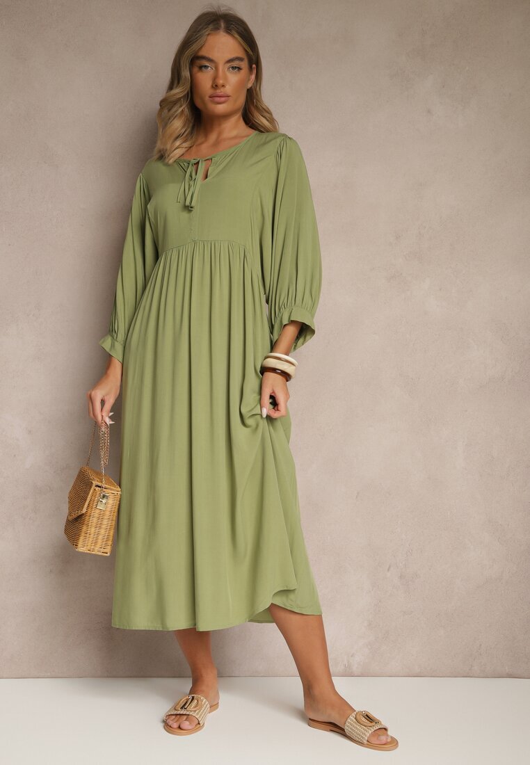 h&s Rochie de Vâscoză Verde cu croială evazată legată la decolteu Tilvessa