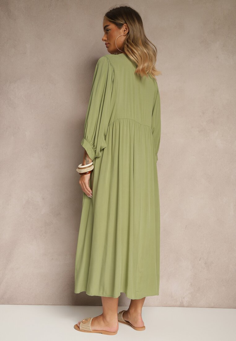 h&s Rochie de Vâscoză Verde cu croială evazată legată la decolteu Tilvessa