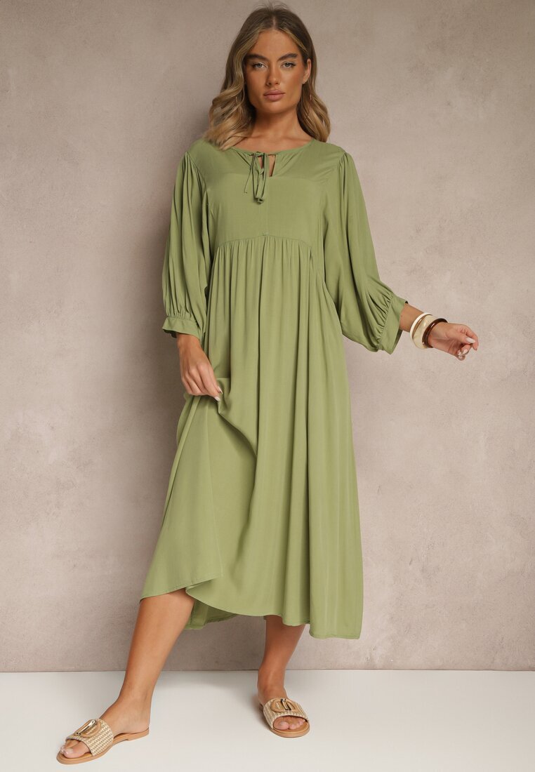 h&s Rochie de Vâscoză Verde cu croială evazată legată la decolteu Tilvessa