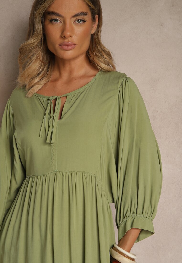h&s Rochie de Vâscoză Verde cu croială evazată legată la decolteu Tilvessa