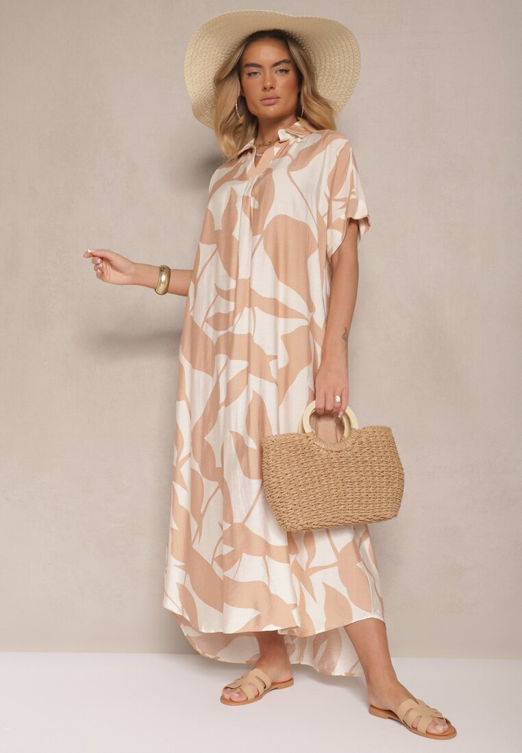 h&s Rochie Evazată Maro cu Model Abstract din Bumbac Telianiela