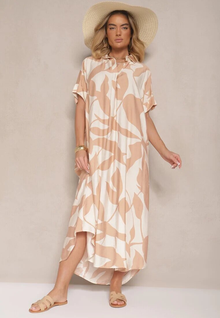 h&s Rochie Evazată Maro cu Model Abstract din Bumbac Telianiela
