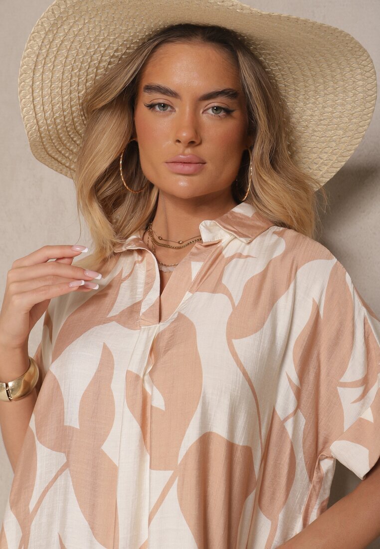 h&s Rochie Evazată Maro cu Model Abstract din Bumbac Telianiela
