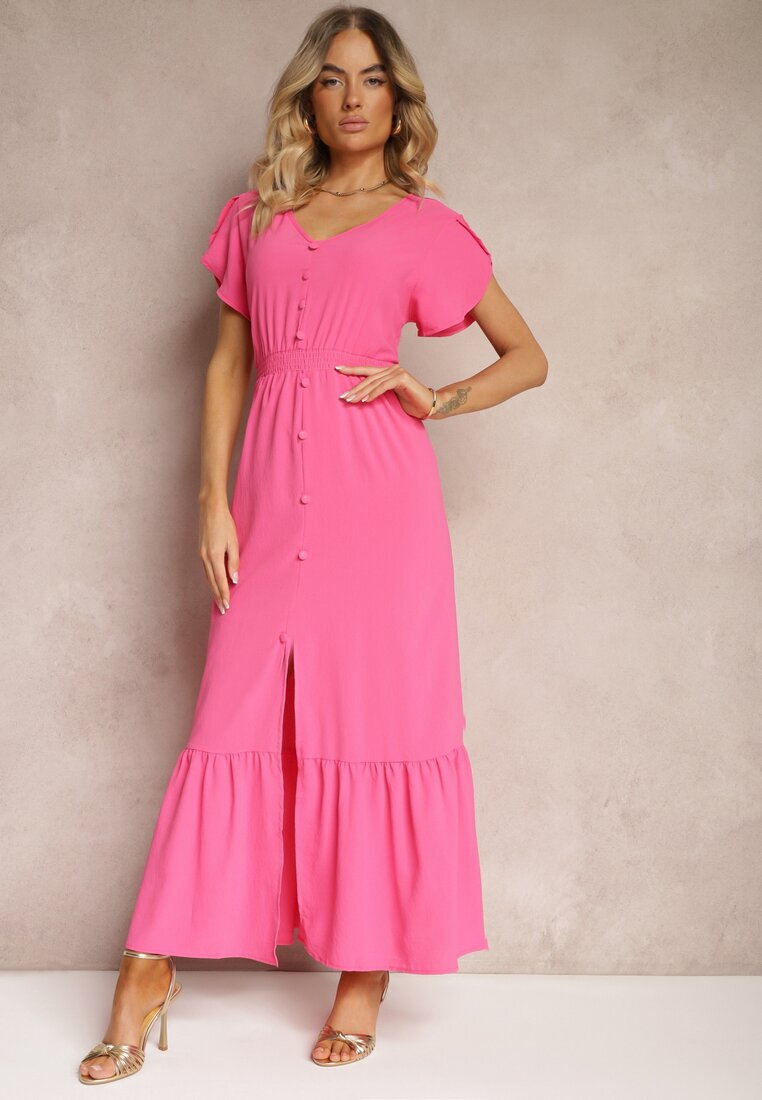 h&s Rochie fucsia cloș cu elastice în talie cu nasturi și șliț Gafia