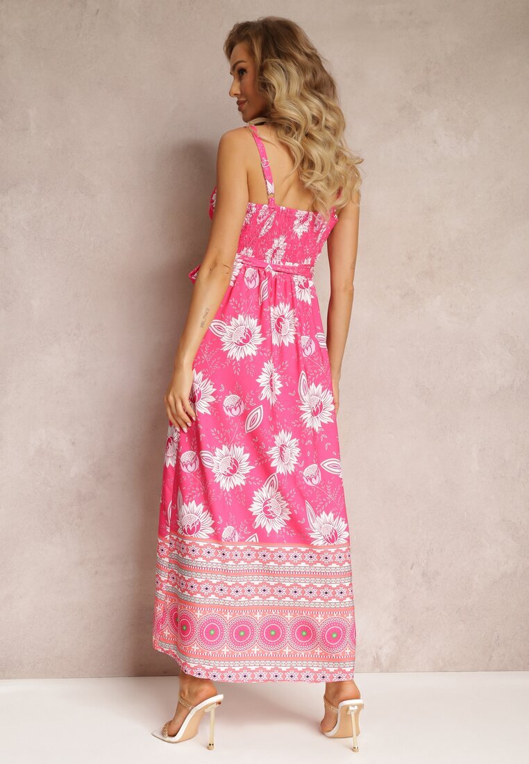 h&s Rochie Fucsia Maxi cu bretele subțiri și tiv evazat cu volan Charlei