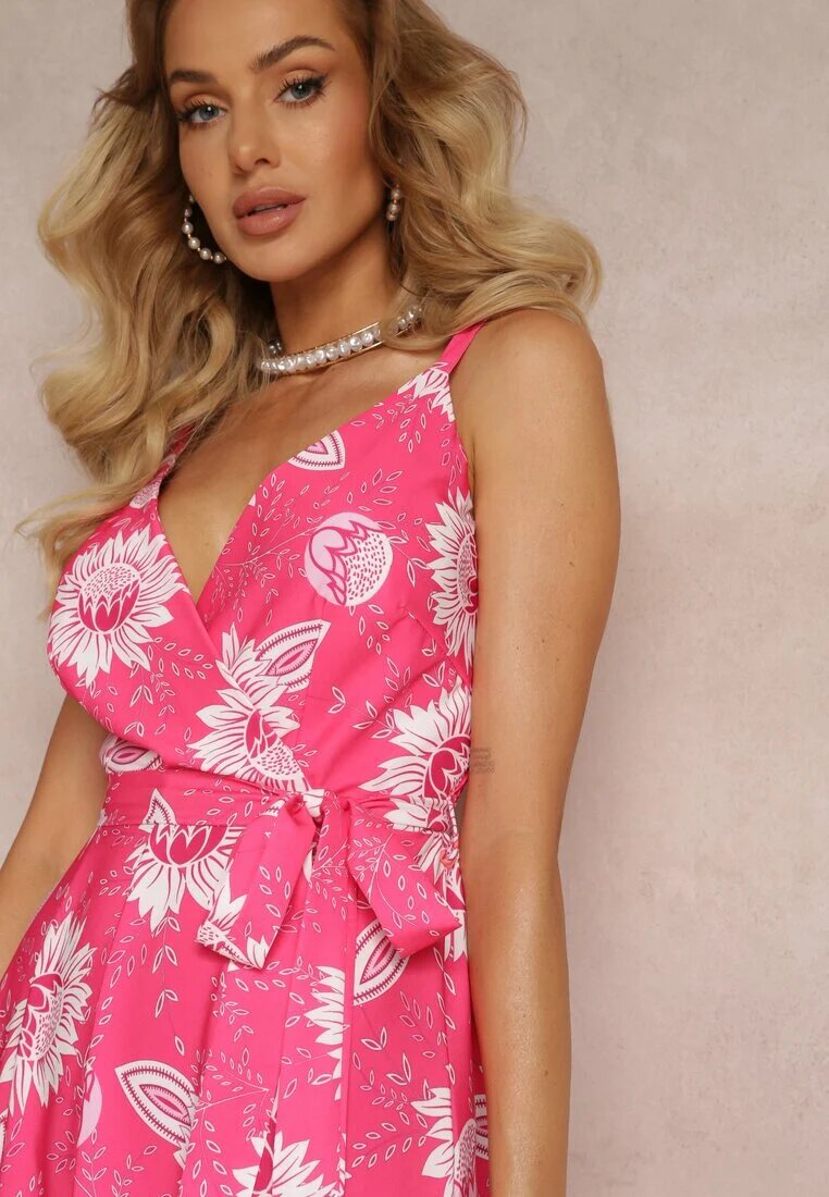 h&s Rochie Fucsia Maxi cu bretele subțiri și tiv evazat cu volan Charlei