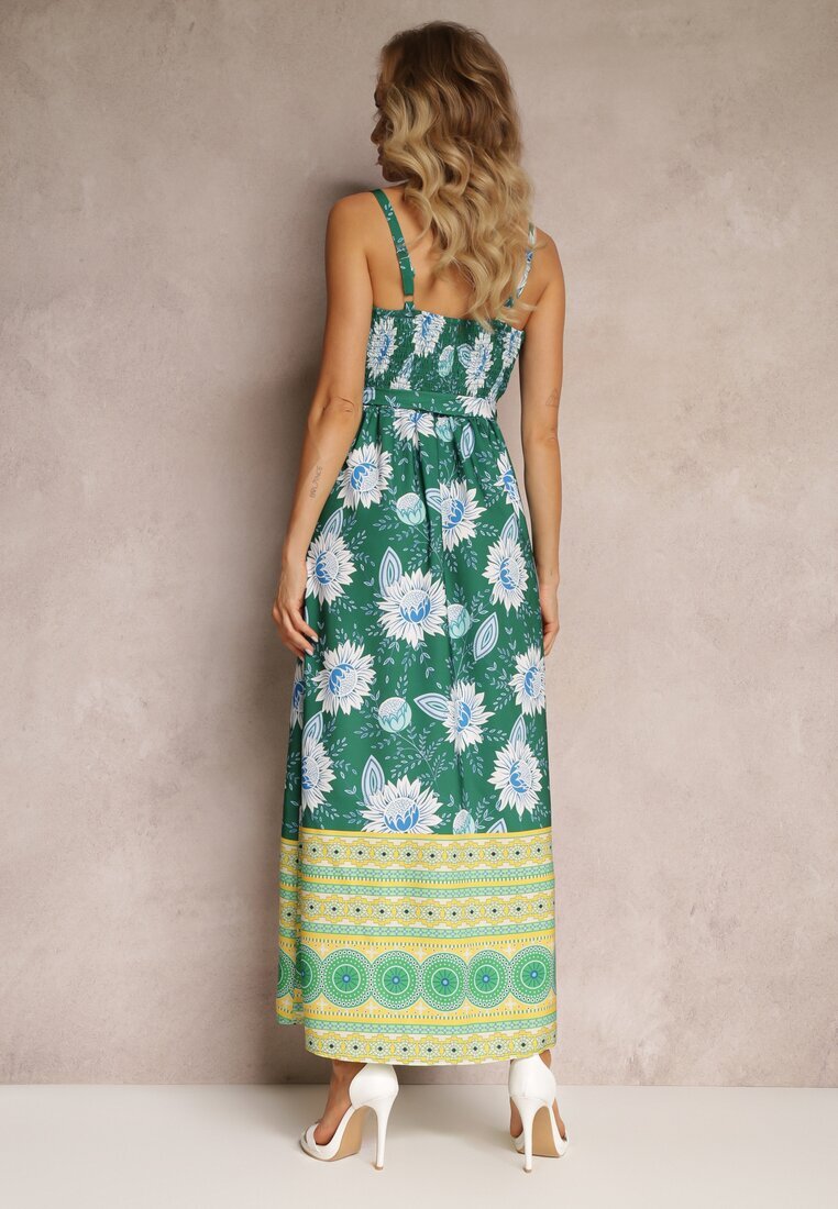 h&s Rochie Maxi Verde închis cu Bretele Subțiri și cu Fustă Cloș cu Volănaș Charlei