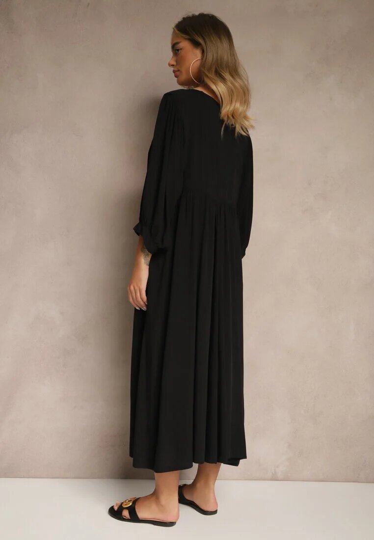 h&s Rochie neagră din viscoză cu croială evazată legată la decolteu Tilvessa