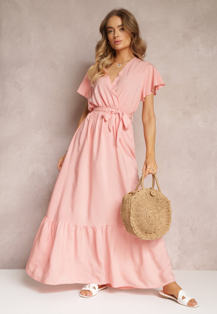 h&s Rochie Roz Evazată Maxi cu Elastic în Talie și Volane Tracia