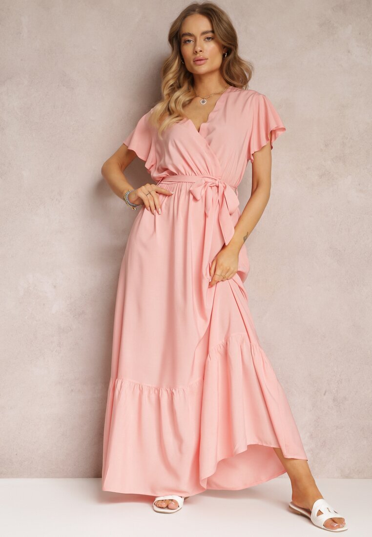 h&s Rochie Roz Evazată Maxi cu Elastic în Talie și Volane Tracia