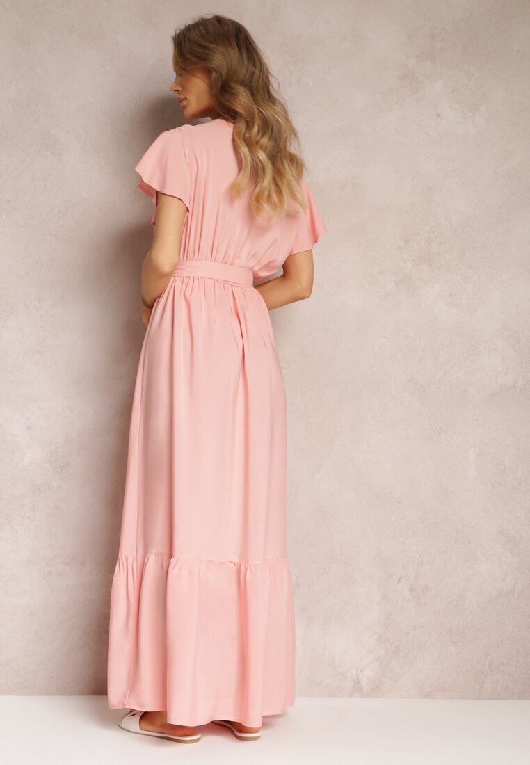 h&s Rochie Roz Evazată Maxi cu Elastic în Talie și Volane Tracia
