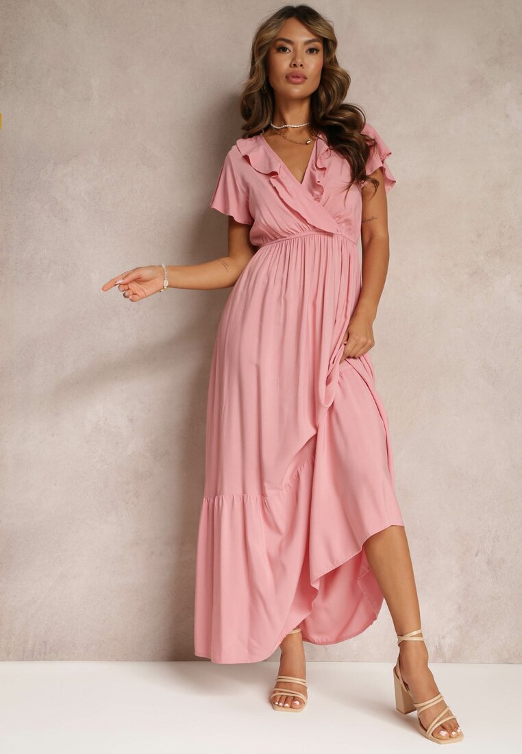 h&s Rochie Roz Maxi cu Decolteu petrecut și Elastic în talie Broka