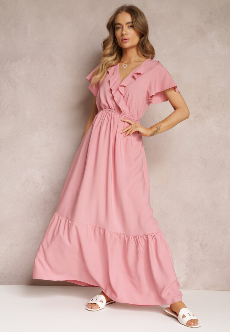 h&s Rochie Roz Maxi cu Decolteu petrecut și Elastic în talie Broka