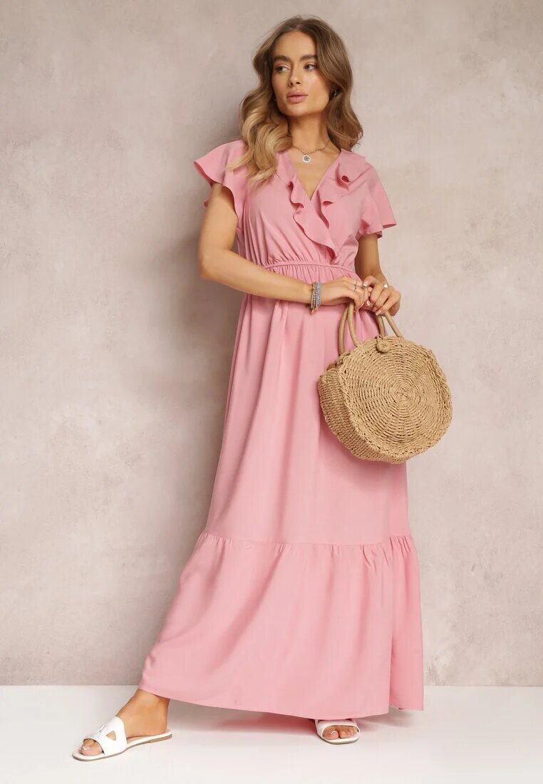 h&s Rochie Roz Maxi cu Decolteu petrecut și Elastic în talie Broka