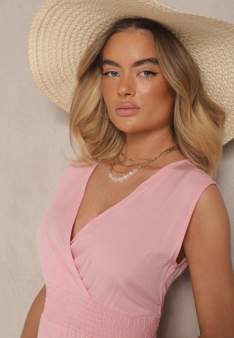 h&s Rochie Roz Tip plic din Viscoză Decorată cu Volănaș Ularisela