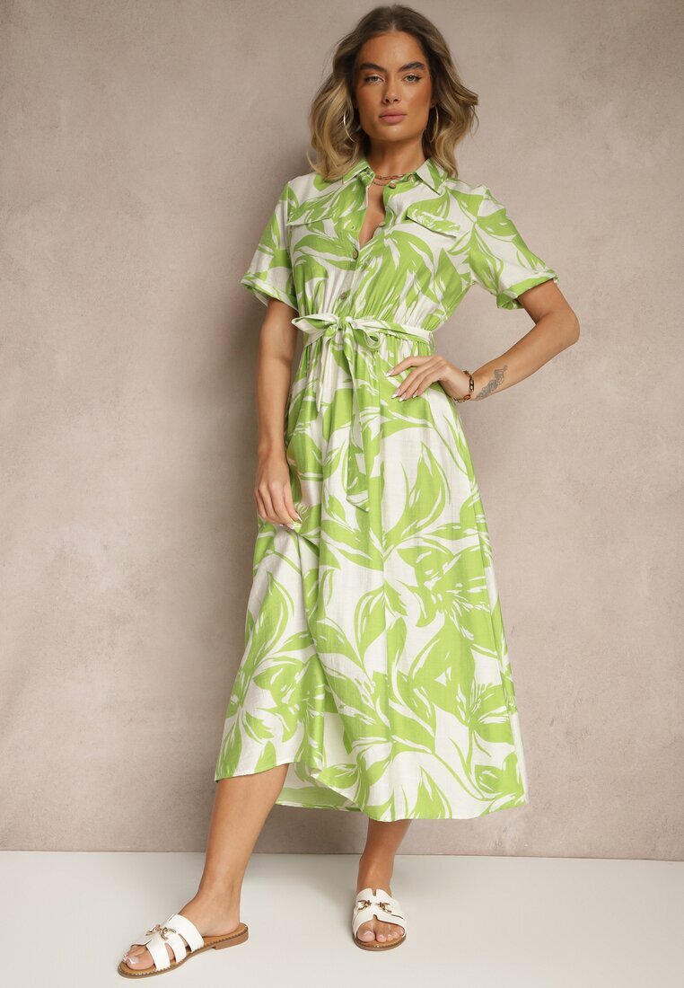 h&s Rochie tip cămașă Verde din viscoză cu cordon de legat Ullosaria