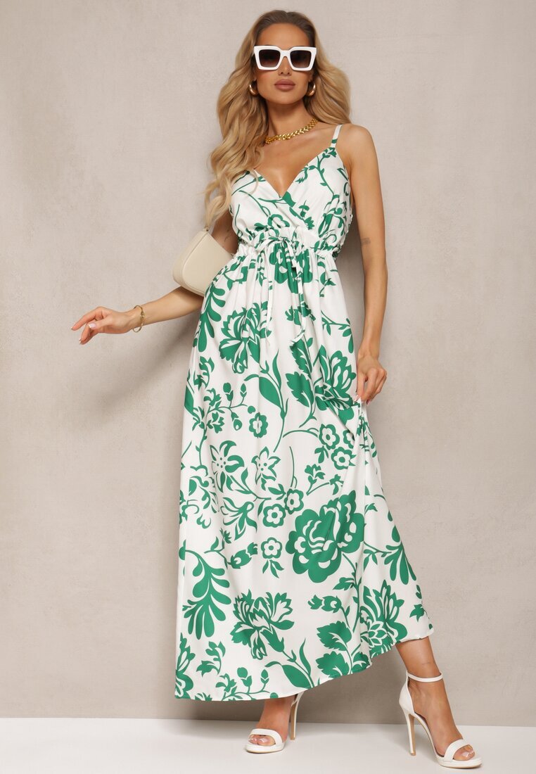 h&s Rochie Verde-Albă cu elastic la spate Strânsă în talie cu bretele reglabile Falora