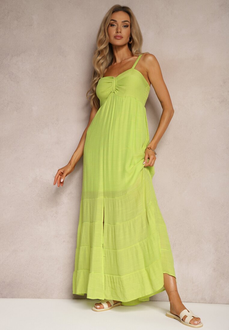 h&s Rochie Verde deschis cu Adaos de bumbac pe Bretele cu Reglare și Elastic la spate Tinanoras