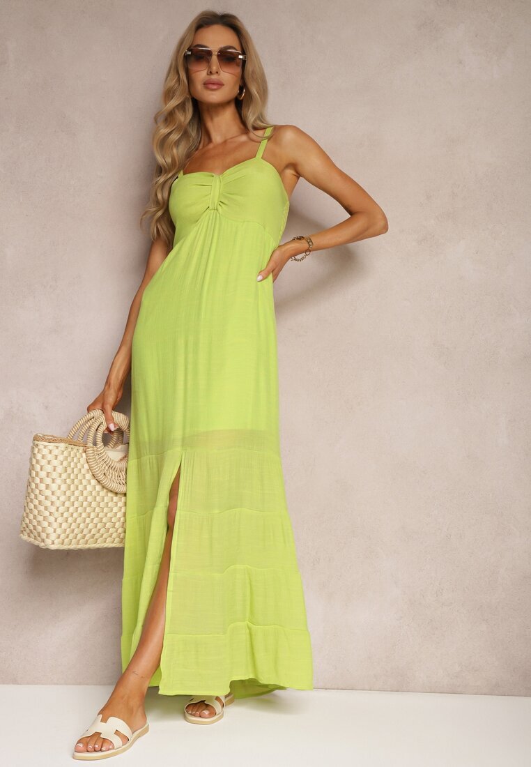 h&s Rochie Verde deschis cu Adaos de bumbac pe Bretele cu Reglare și Elastic la spate Tinanoras