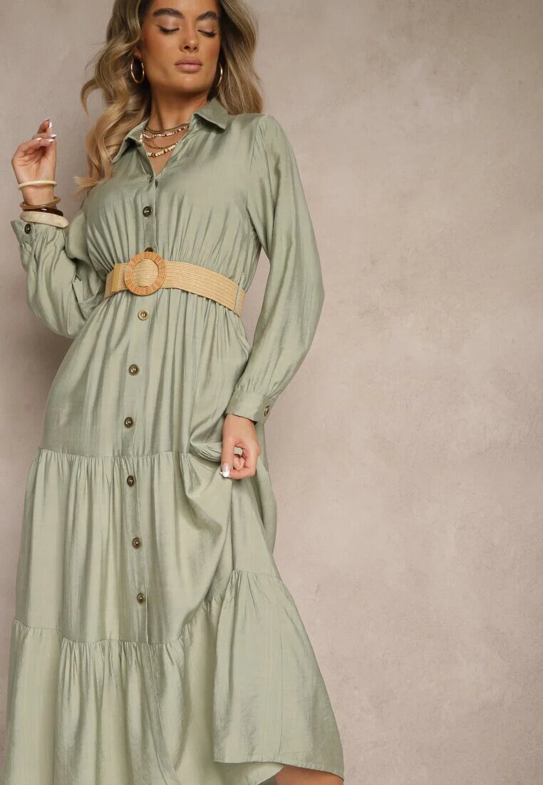 h&s Rochie Verde din Viscoză cu Croi tip Cămașă cu Curea cu Cataramă Feluriela