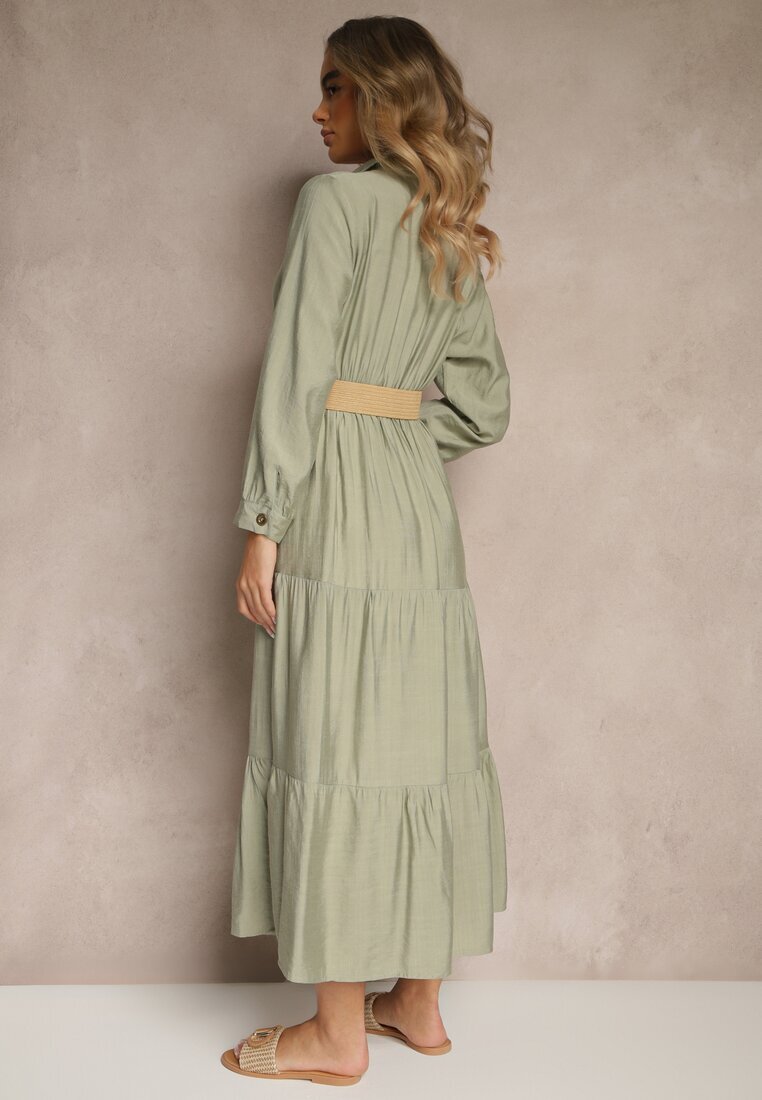 h&s Rochie Verde din Viscoză cu Croi tip Cămașă cu Curea cu Cataramă Feluriela