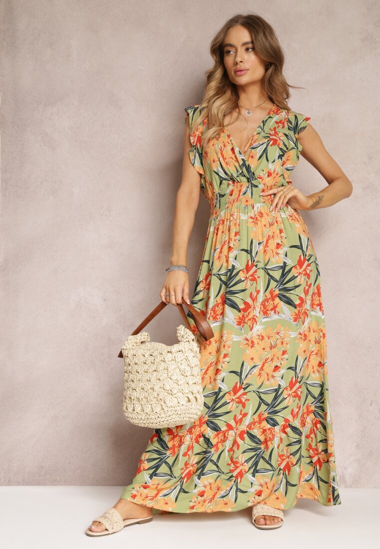 h&s Rochie Verde Maxi cu volane și elastice subțiri în talie Bexla