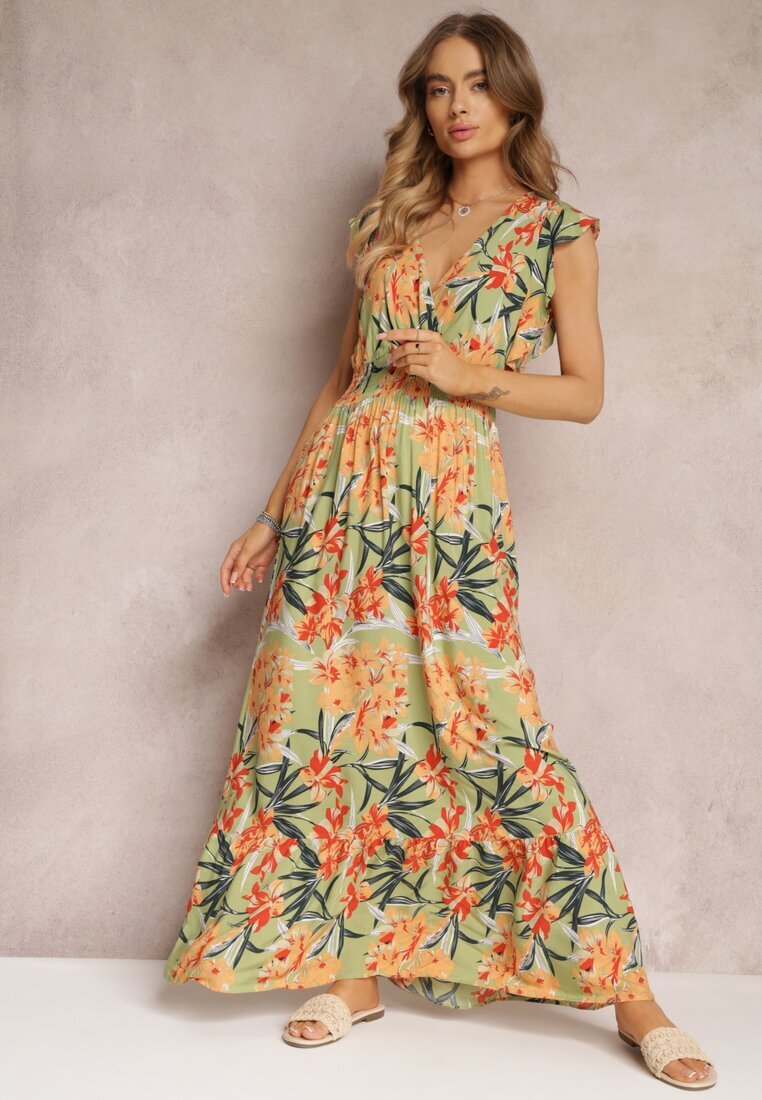 h&s Rochie Verde Maxi cu volane și elastice subțiri în talie Bexla