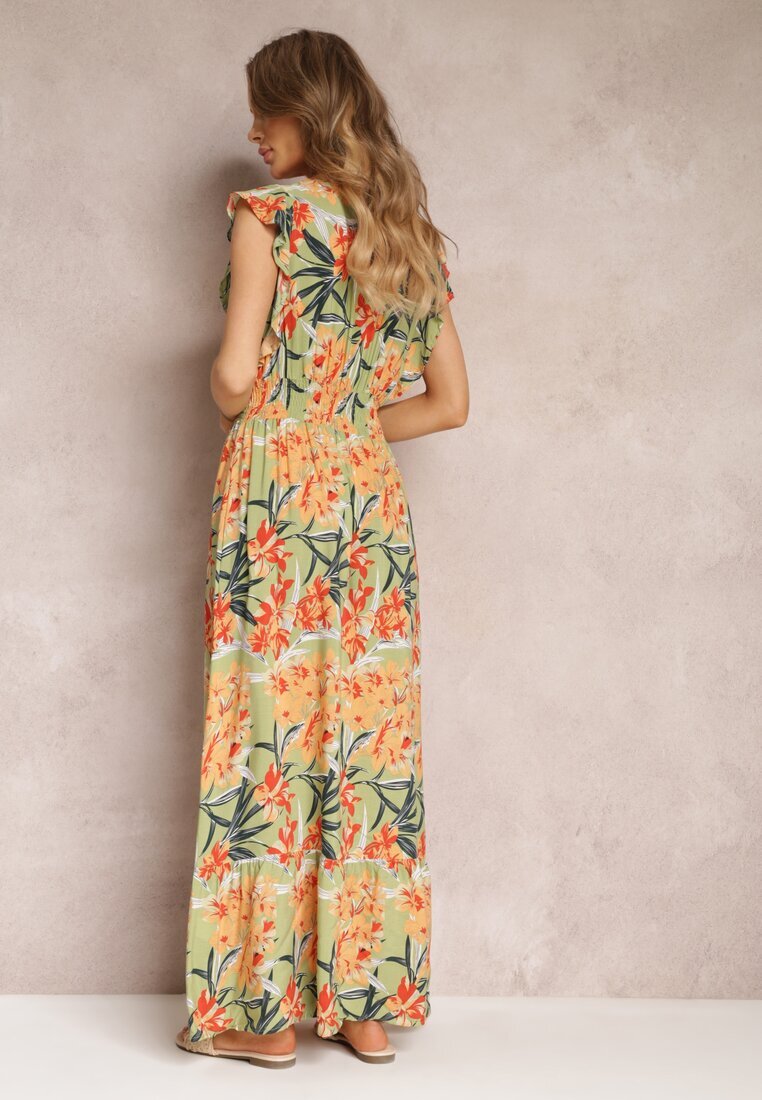 h&s Rochie Verde Maxi cu volane și elastice subțiri în talie Bexla