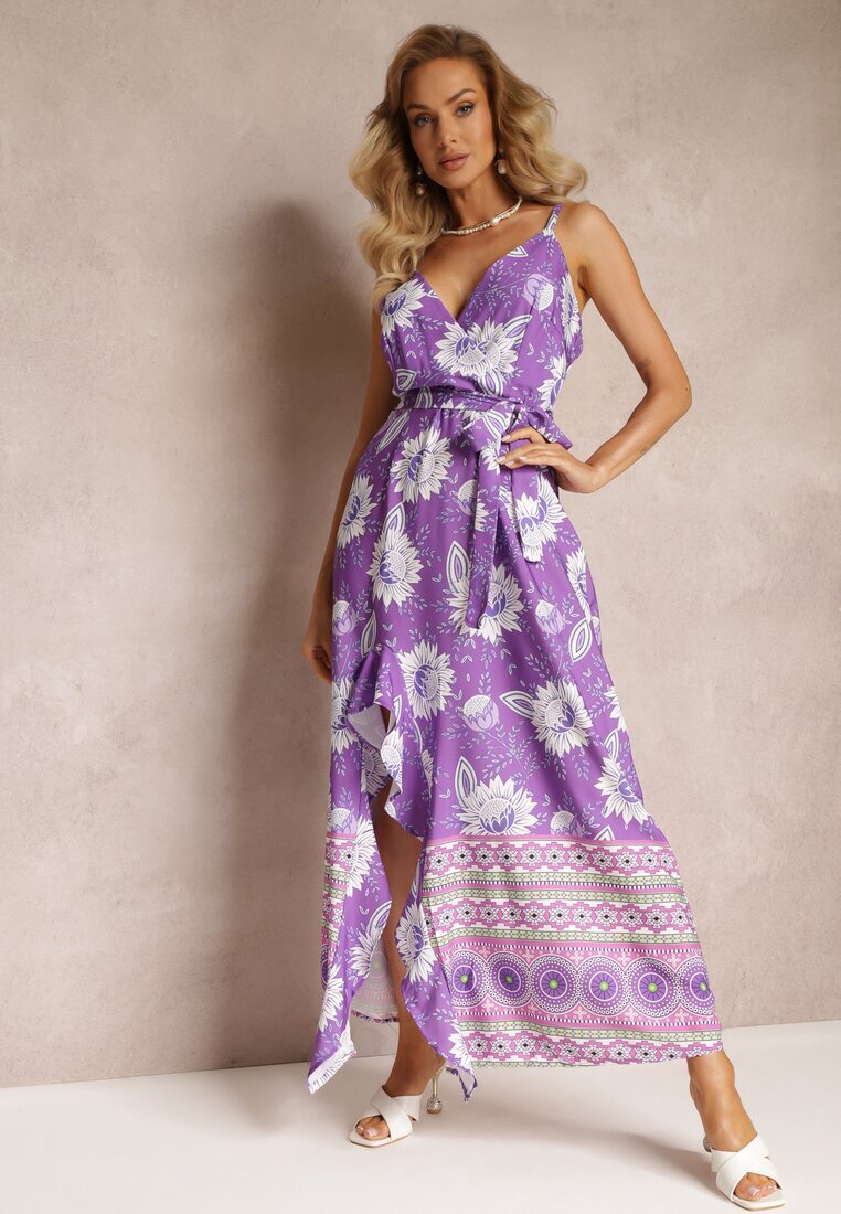 h&s Rochie Violet Maxi cu bretele subțiri și tiv evazat cu volan Charlei