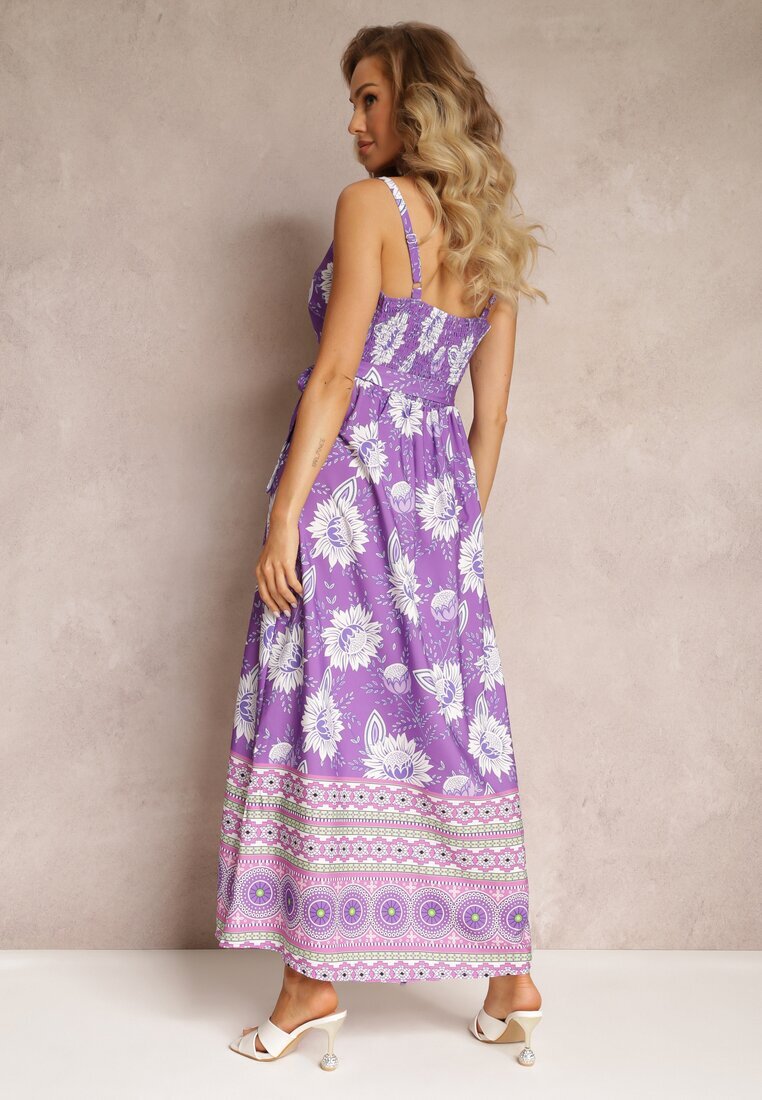 h&s Rochie Violet Maxi cu bretele subțiri și tiv evazat cu volan Charlei