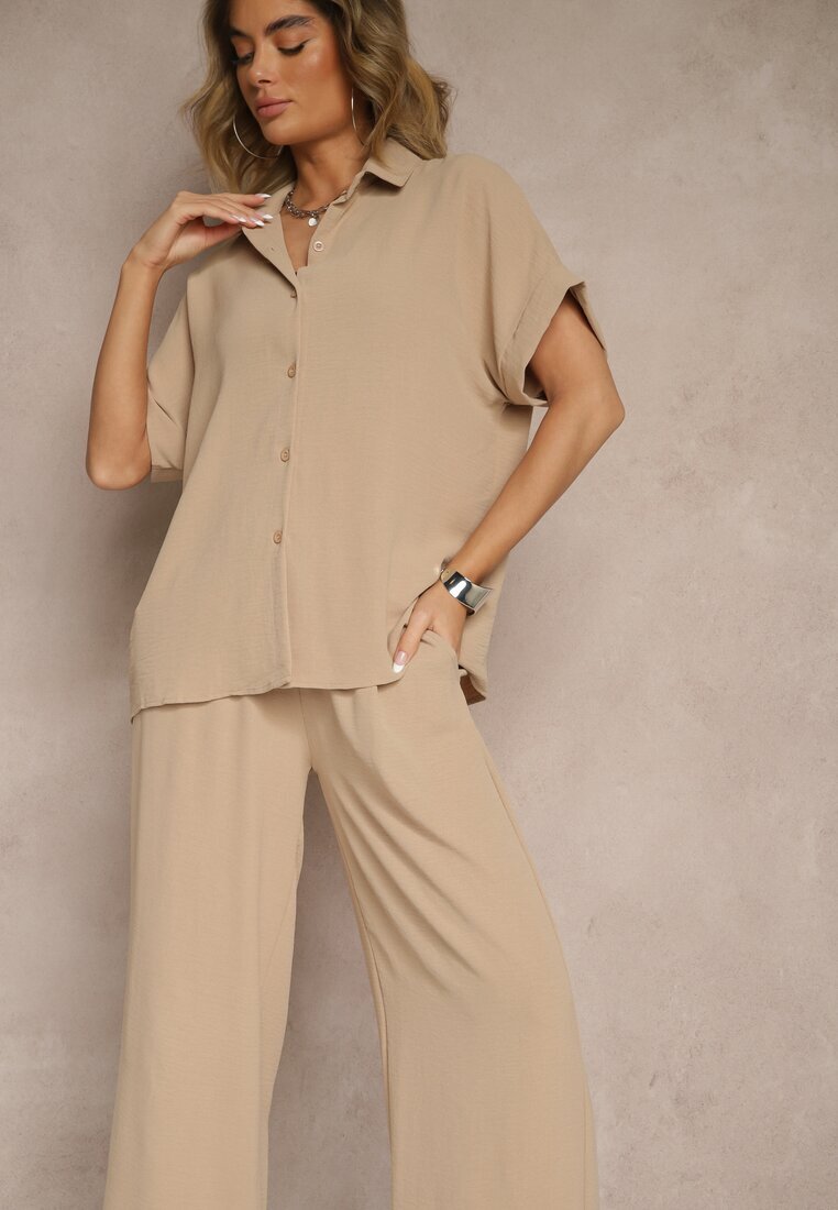 h&s Set Bej cu Cămașă cu Mânecă Scurtă și Pantaloni cu Croială Largă Malerienna