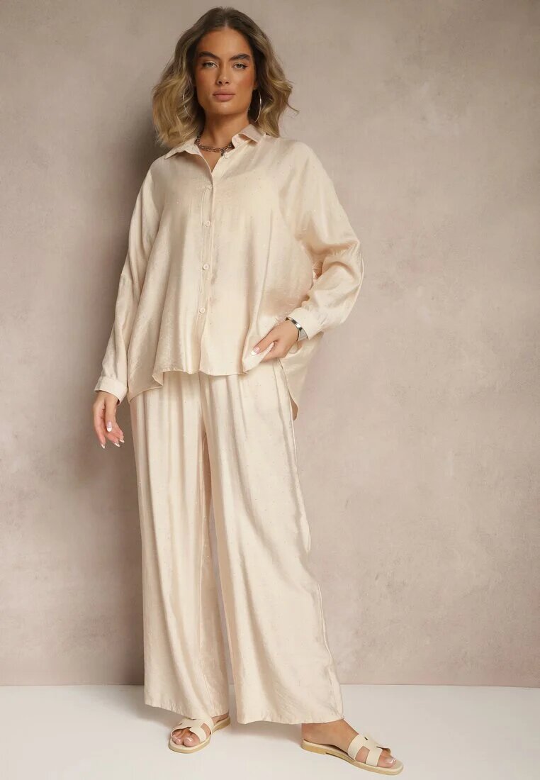 h&s Set Bej Oversize cu Cămașă și Pantaloni Ulonelia