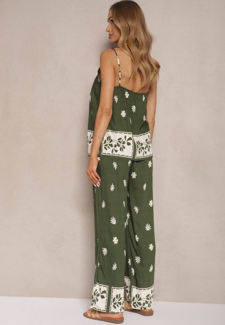 h&s Set Floral Verde închis din Vâscoză Pantaloni și Bluză cu bretele Beldisa