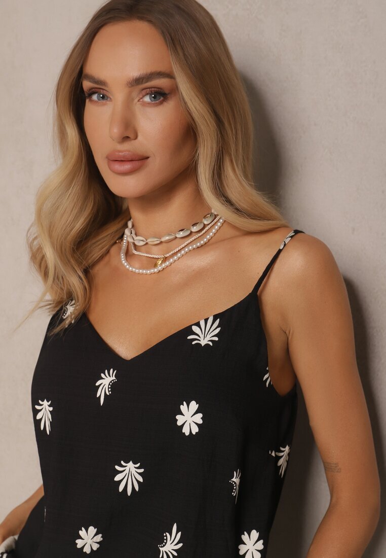 h&s Set Negru Floral din Vâscoză Pantaloni și Maiou cu bretele Beldisa