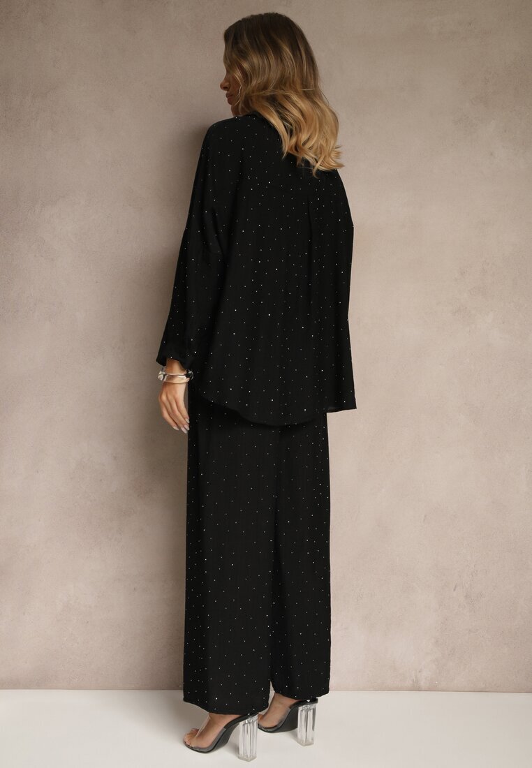 h&s Set Negru Oversize cu Cămașă și Pantaloni Ulonelia