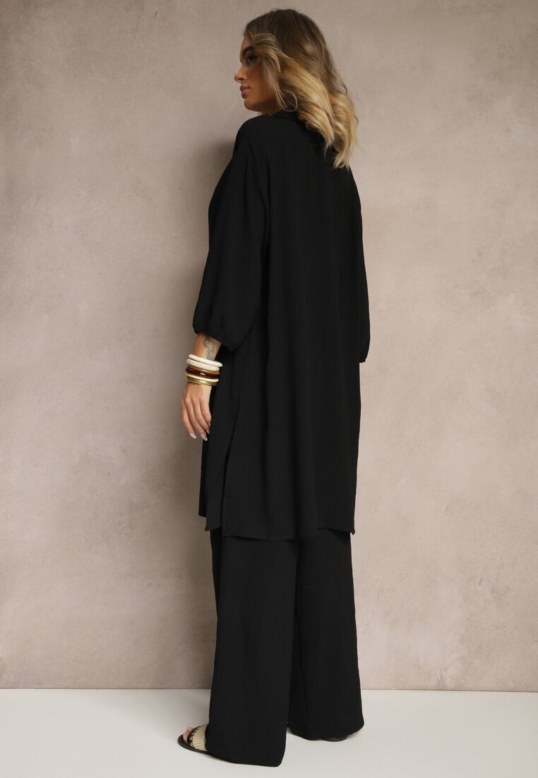 h&s Set Negru Pantaloni cu elastic în talie Top și Cămașă Lungă Arives