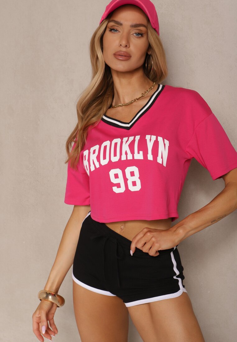 h&s T-shirt Fucsia din Bumbac Ornat cu Inscripție Lireline