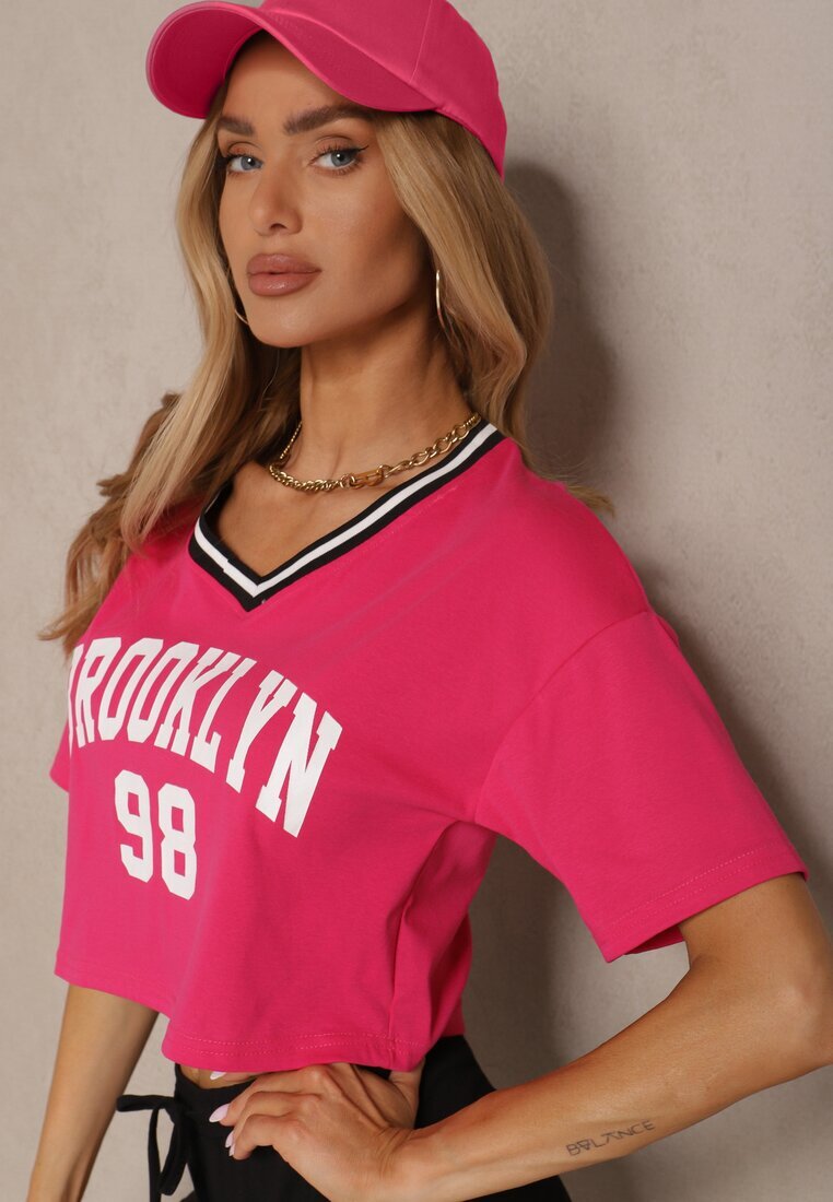 h&s T-shirt Fucsia din Bumbac Ornat cu Inscripție Lireline