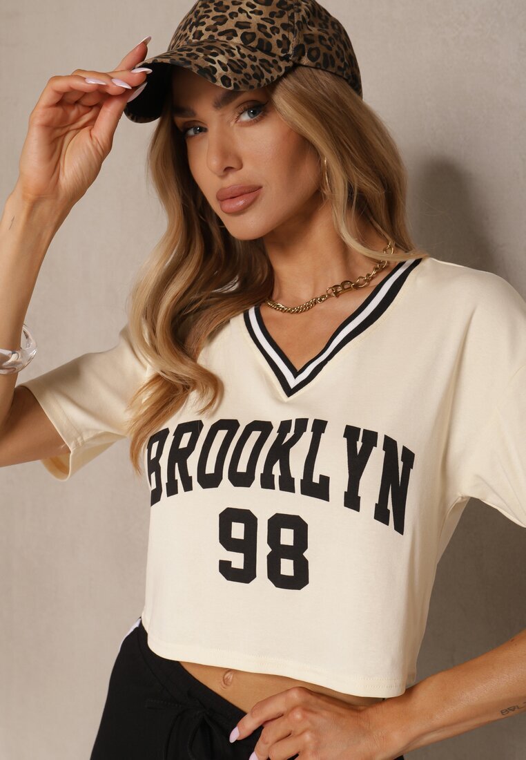 h&s Tricou Bej deschis din bumbac Decorat cu inscripție Lireline
