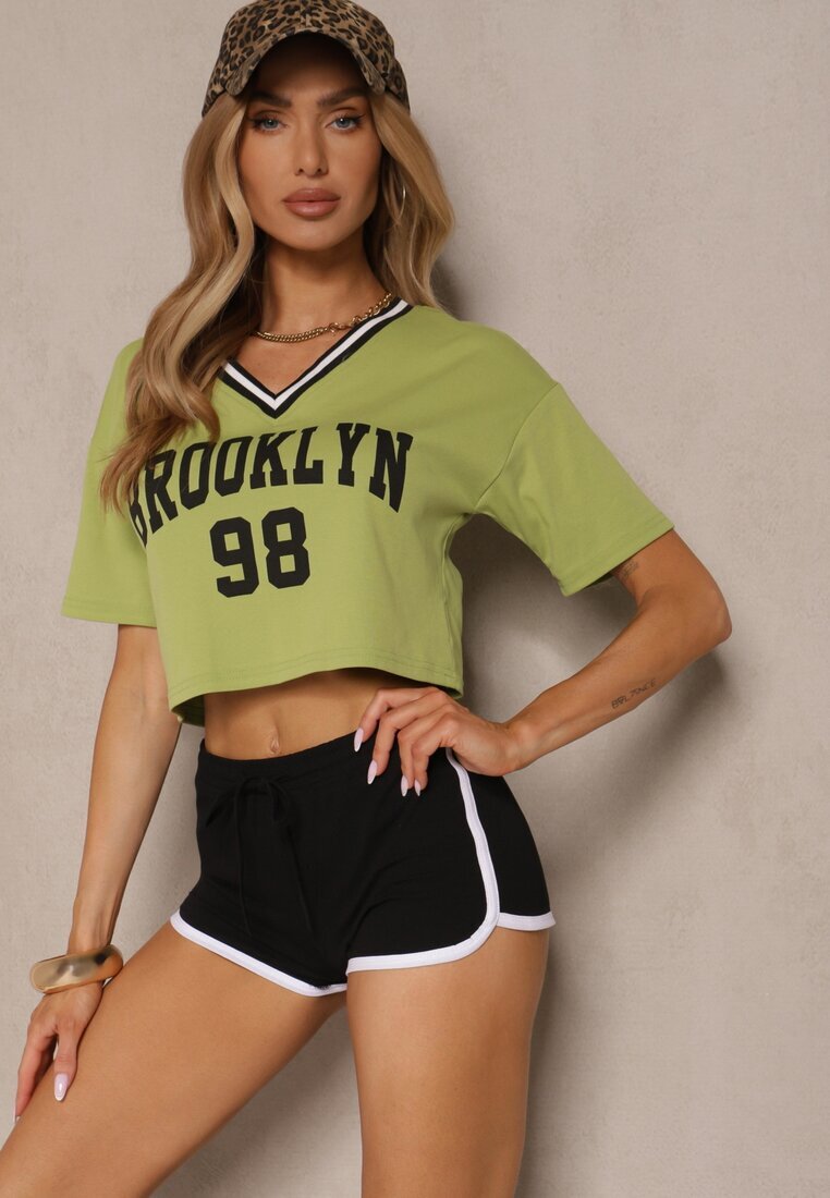 h&s Tricou Verde din Bumbac Decorat cu Inscripție Lireline