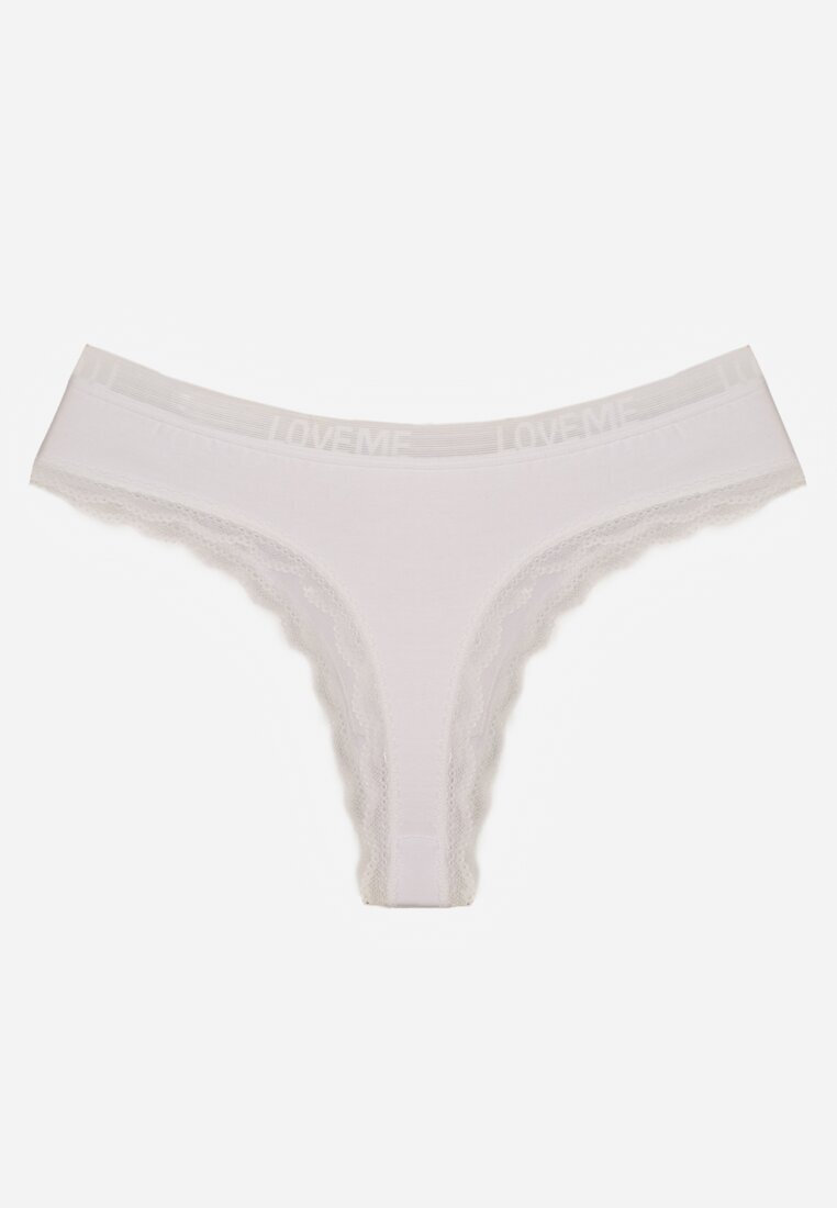 han Chiloți String Albi Decorați cu Dantelă din Bumbac Meniliphis