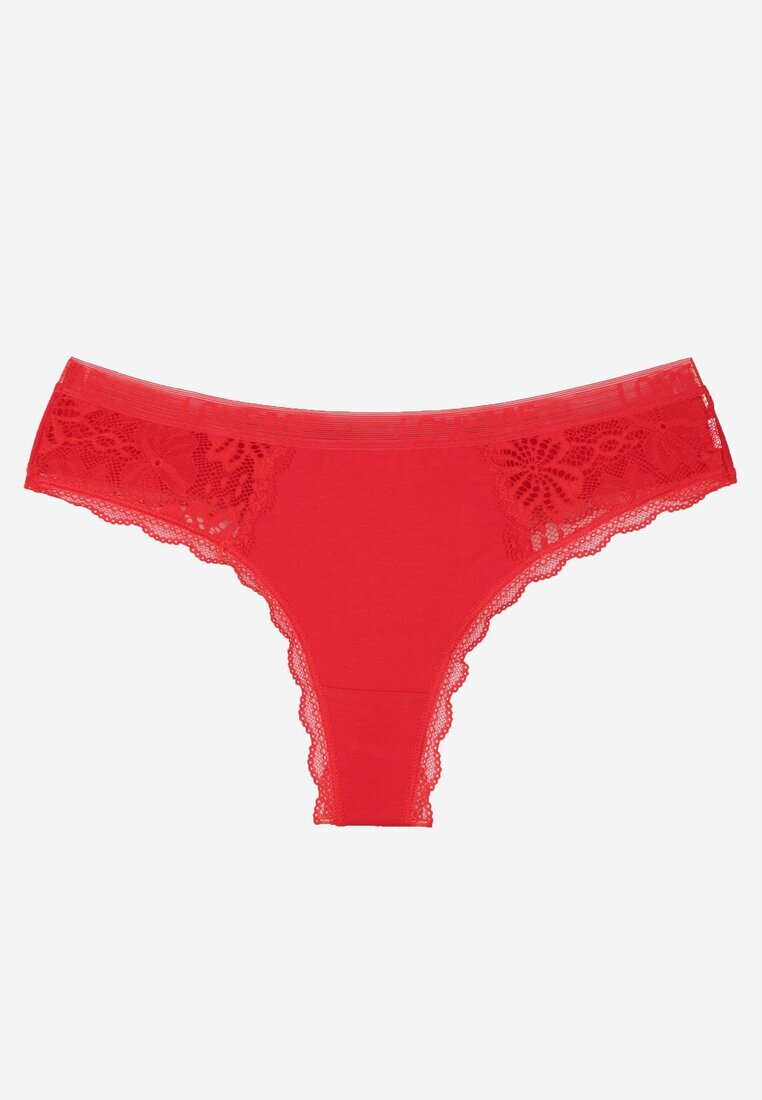 han Chiloți String Roșii Decorați cu Dantelă din Bumbac Meniliphis