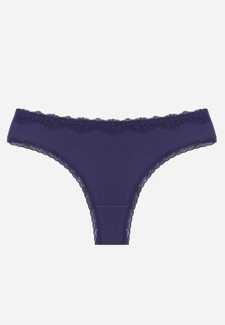 han Chiloți Tanga Bleumarin din Bumbac cu Dantelă Aethimilia