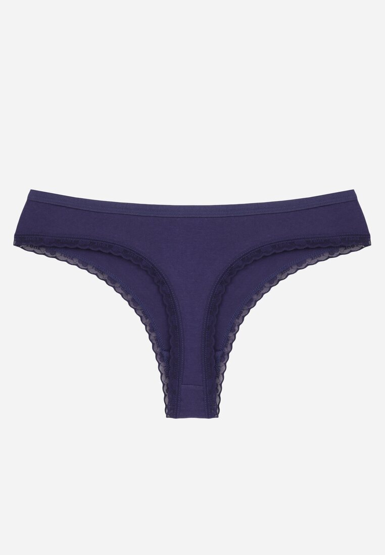 han Chiloți Tanga Bleumarin din Bumbac cu Dantelă Aethimilia